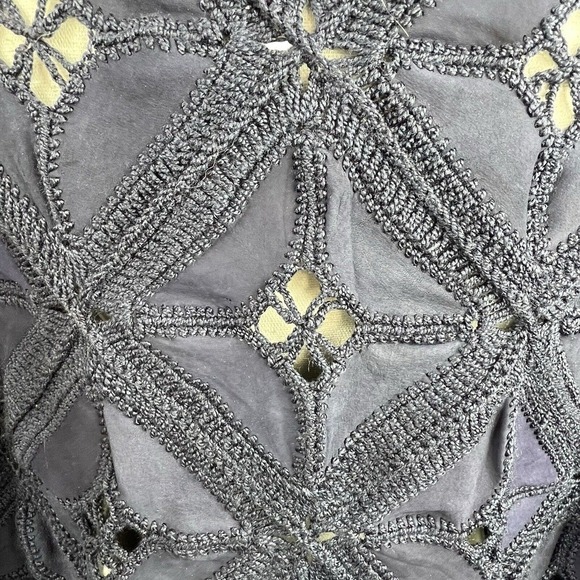 Vintage Navy Blue Leather Suede Crochet Patchwork Fringe Shawl Wrap - Picture 10 of 12